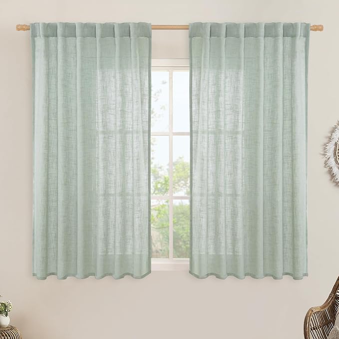 LAMIT Light Sage Linen Curtains 45 Inches Long by LAMIT