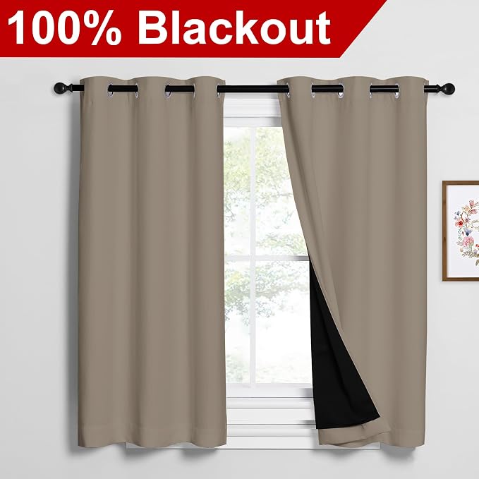 NICETOWN Taupe 100% Blackout Curtains 2 Panels - Image 2