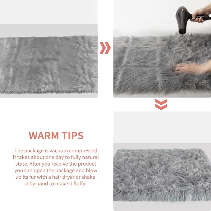 Ciicool Faux Fur Rug Grey Fluffy Area Rugs - Image 7