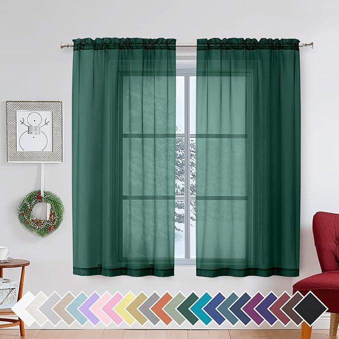 Aiyufeng Hunter Green Sheer Curtain Drapes 54 Inch Length 2 Panels by Aiyufeng