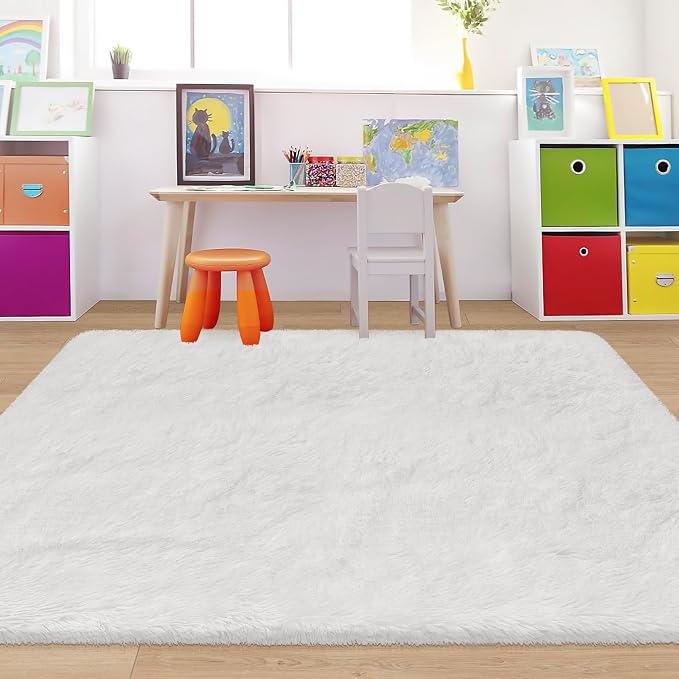 White Rug for Bedroom 4x6ft Fluffy Area Rug Mat Bedside Throw Rug for Living - Image 4