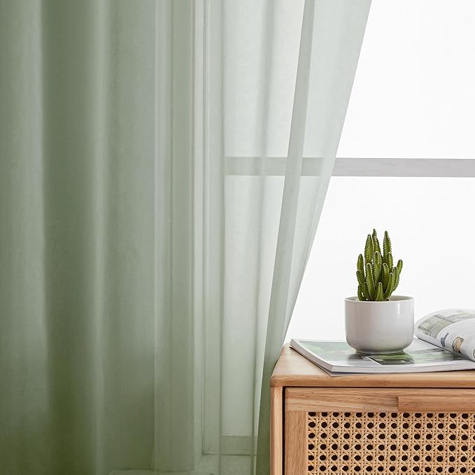 Aiyufeng Window Green Sheer Curtains 45 Inch Length 2 Panels Small Sheer - Image 4