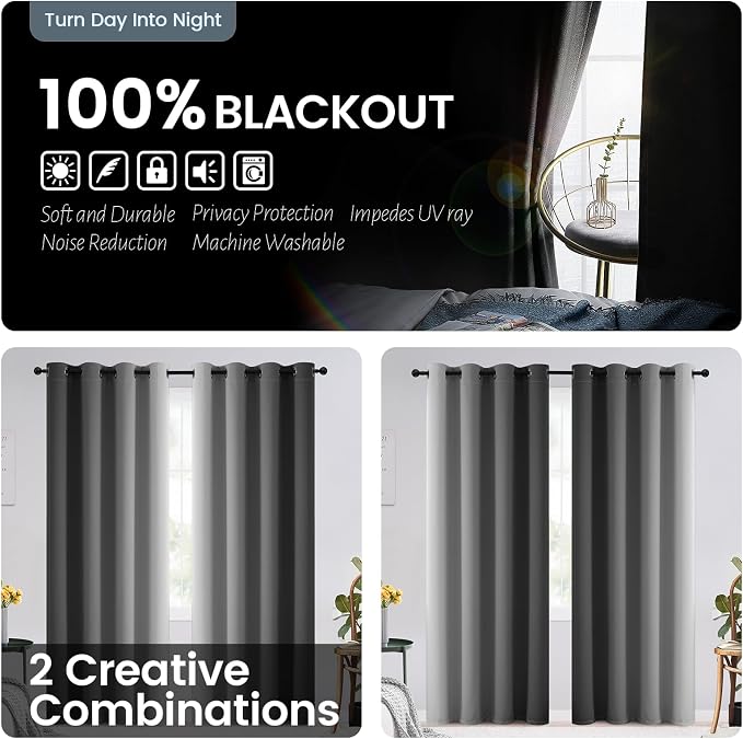 SimpleHome 100% Blackout Ombre Room Darkening Curtains - Image 2