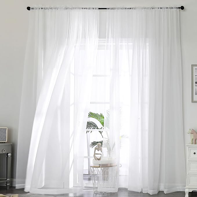 OWENIE Extra Long White Sheer Curtains 144 inch 2 Panels Set, Translucent by OWENIE