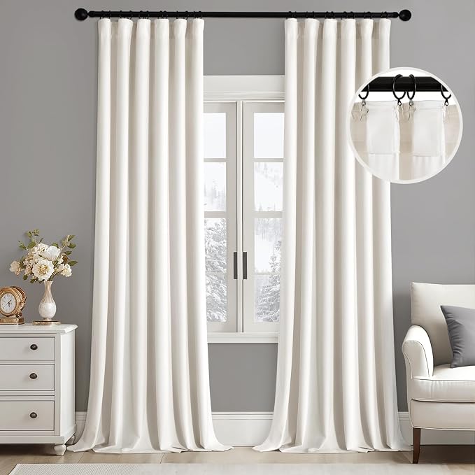 MIULEE Velvet Curtains 50W x 90L 2 Panels Ivory Blackout Curtains | Luxury by MIULEE