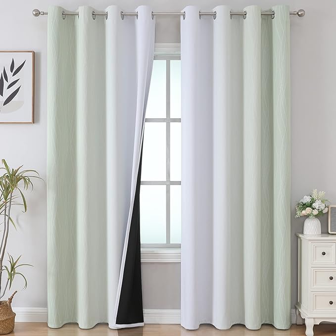 Estelar Textiler Sage Green and Greyish White Ombre Blackout Curtains 90 Inch by ESTELARTEXTILER