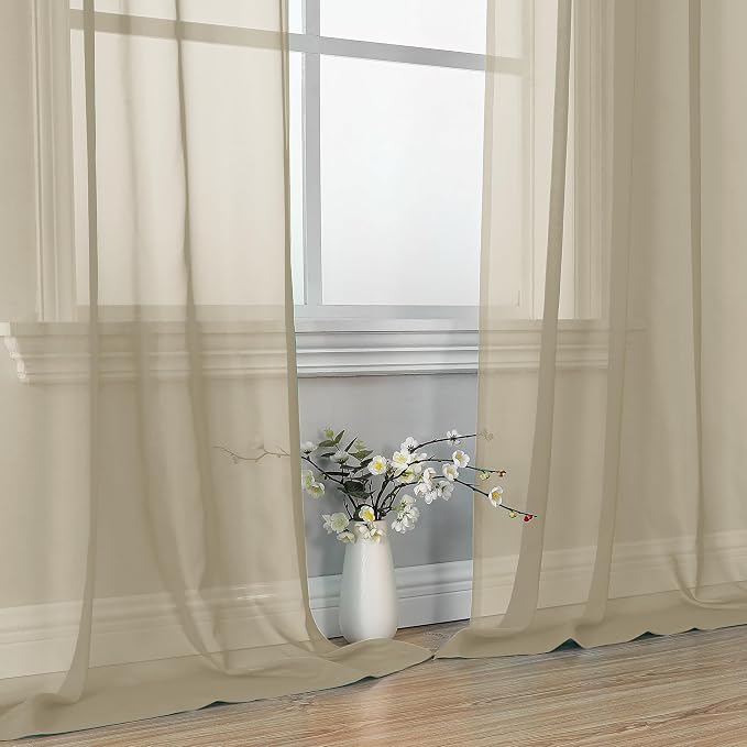 OVZME Taupe Sheer Curtains 84 Inches Long 2 Panels - Image 6