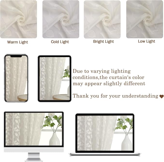 Chyhomenyc Extra Long Ivory Sheer Curtains 108 Inch Length 2 Panels Set - Image 3