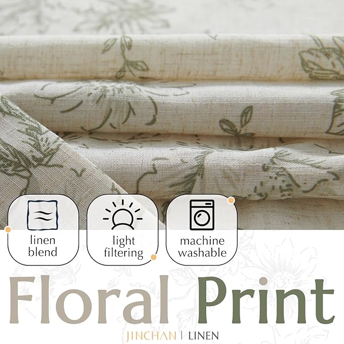 jinchan Linen Blend Floral Curtains - Image 2