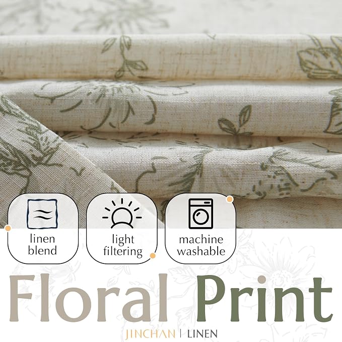 jinchan Linen Blend Floral Curtains - Image 2