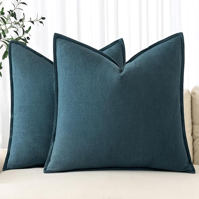 MIULEE Decorative Linen Pillow Covers 20x20 Inch Blue ​Boho Farmhouse​ ​Neutral by MIULEE