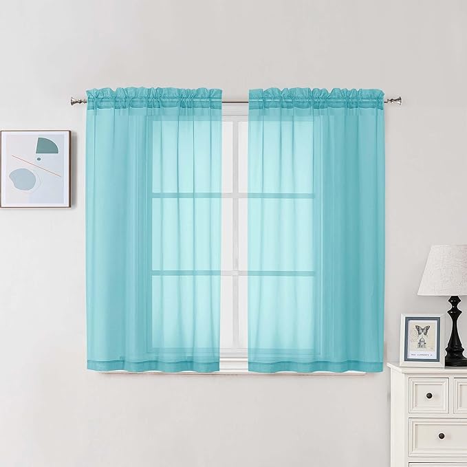 Chyhomenyc Aqua Sheer Curtains 45 Inch Long 2 Panels, Light Filtering Short by Chyhomenyc