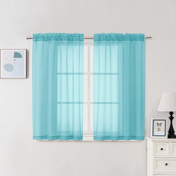 Chyhomenyc Sheer Curtains 54 Inch Long 2 Panels Set, Light Filtering Short Soft by Chyhomenyc