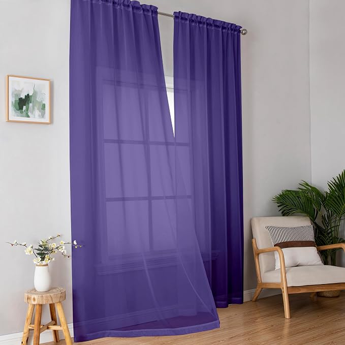 OWENIE Purple Sheer Curtains, Sheer Curtains 84 inch Length 2 Panels Set - Image 2