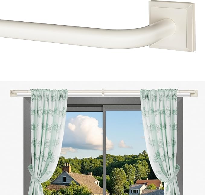 Beige White Curtain Rods for Windows 48-90Inch Heavy Duty Wrap Around Blackout by RBYCOS