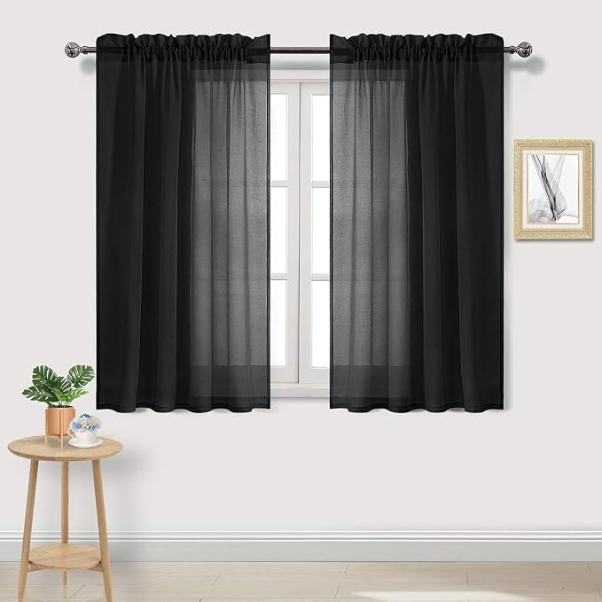 DWCN Black Sheer Curtains Semi Transparent Voile Rod Pocket Curtains by DWCN