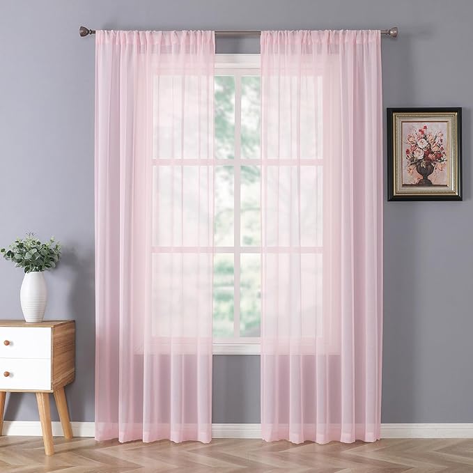Tollpiz Sheer Curtains Bedroom Linen Textured Curtain Sheers Light Filtering by Tollpiz
