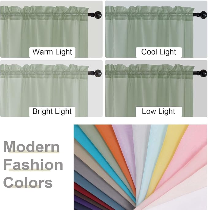 Cafe Curtains 36 Inch Length Tier 2 Pieces, Modern Soft Airy Sheer Kitchen - Image 5