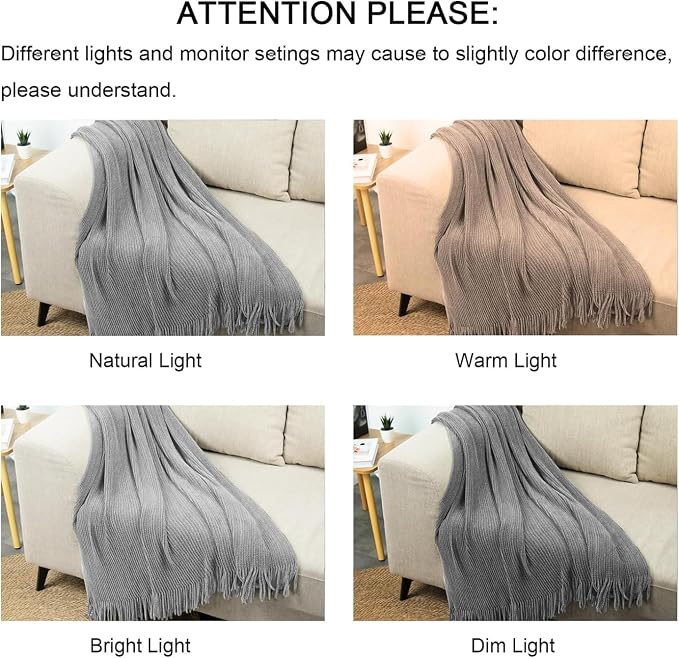 lifein Throw Blanket for Couch, Soft Boho Decor Bed Throw, Cozy Grey Knitted - Image 7