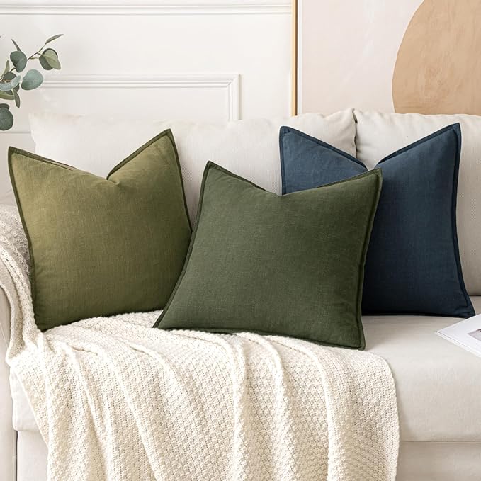 MIULEE Decorative Linen Euro Sham Pillow Covers 26x26 Inch Green ​Boho - Image 4