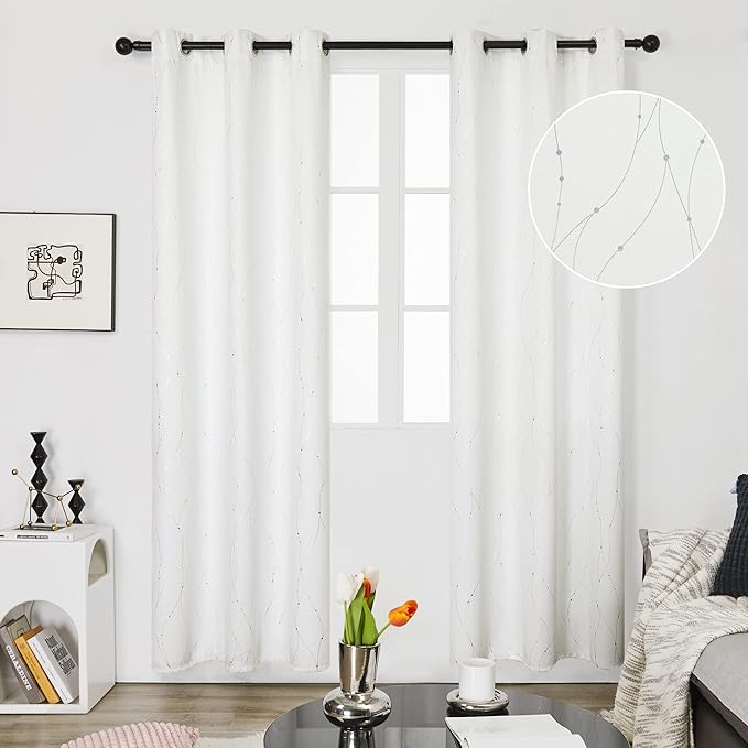 Deconovo White Curtains 84 Inches Long, Room Darkening Curtain, Thermal - Image 2