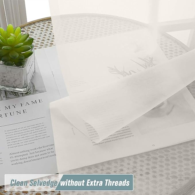 Ivory Sheer Curtains for Window 96 Inches Long 2 Panels Set, Soft Airy Light - Image 2