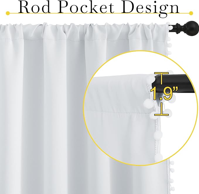 NICETOWN Pom Poms Trimming Blackout Curtains, Farmhouse Blackout Window - Image 3