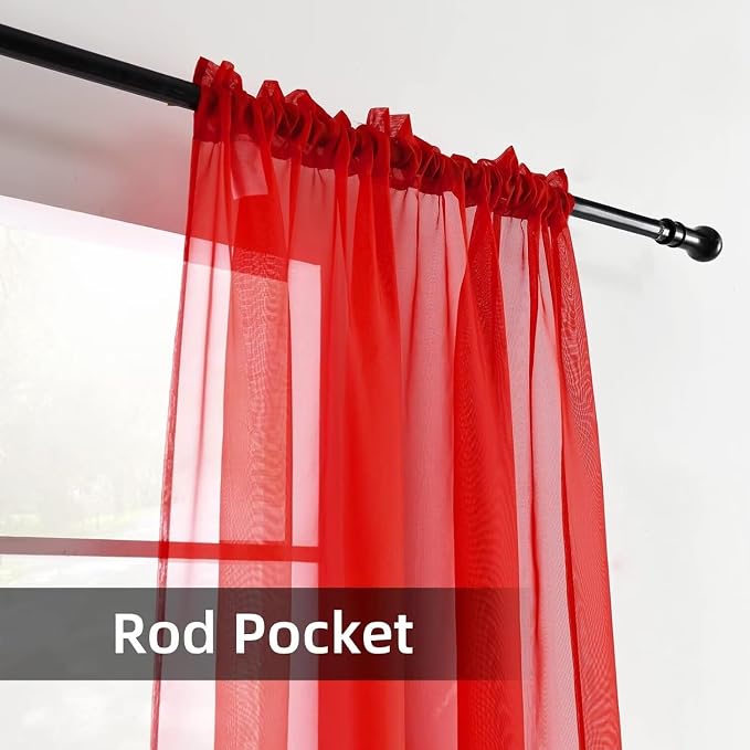 youleyar Solid Sheer Rod Pocket Curtain Voile Draperies 2 Panels White Beige - Image 2