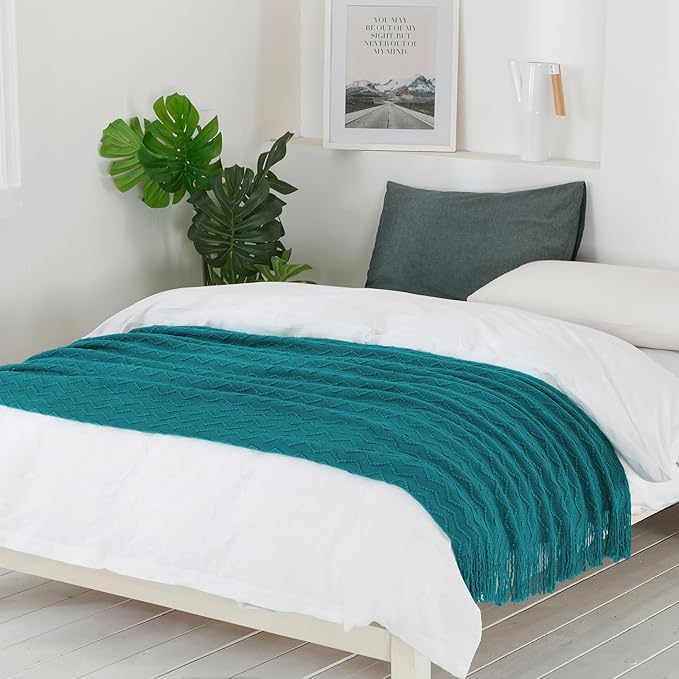 BOURINA Throw Blanket Textured Solid Soft Sofa Throw Couch Cover Knitted - Image 3