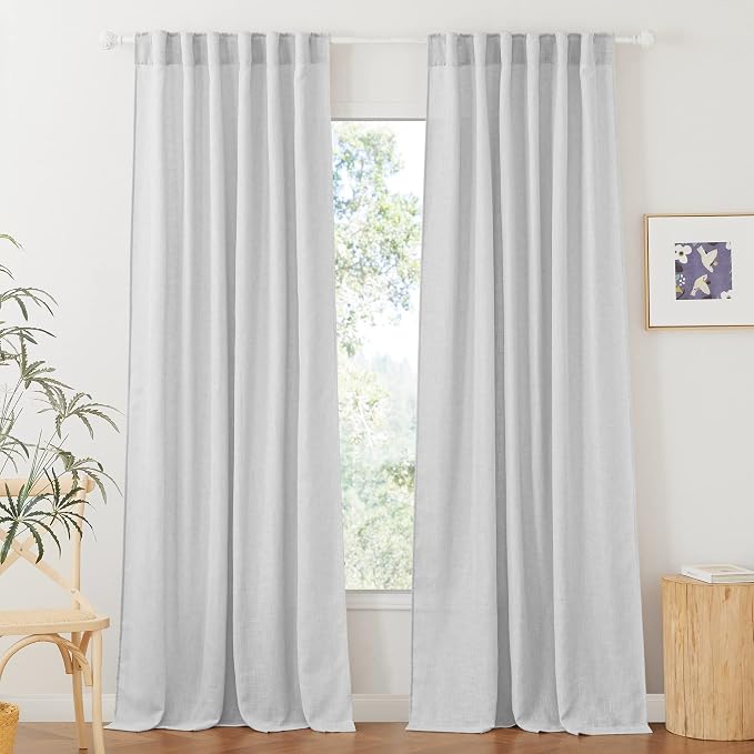 RYB HOME Linen Sheer Curtains for Living Room Privacy Semi Sheer Window Drapes by RYBHOME