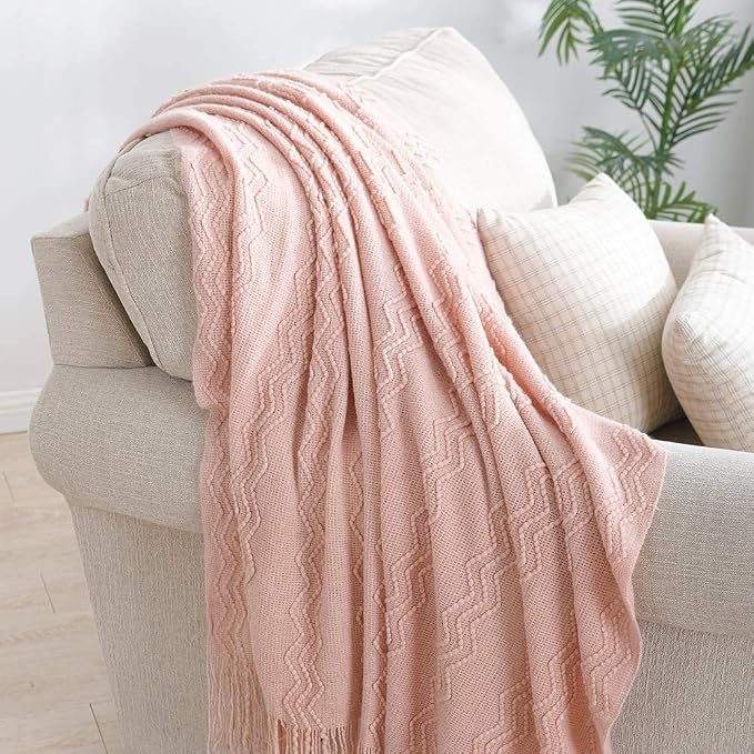 BOURINA Pink Throw Blanket 50x60 Inches Throw Textured Solid Soft Sofa Throw - Image 2
