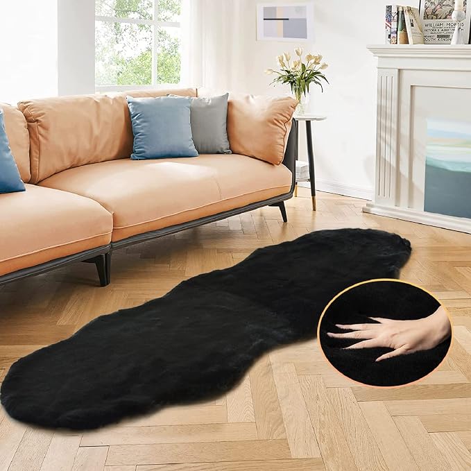 ORINOVA Black Shag Washable Fluffy Fur Area Rugs by ORINOVA