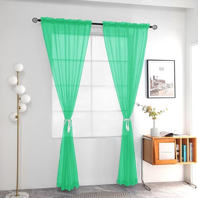 youleyar Solid Sheer Rod Pocket Curtain Voile Draperies 2 Panels White Beige - Image 2