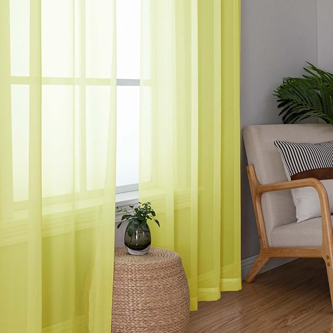 Lecloud Lemon Sheer Curtains for Living Room 54 Inch Length 2 Pcs, Solid Color - Image 2