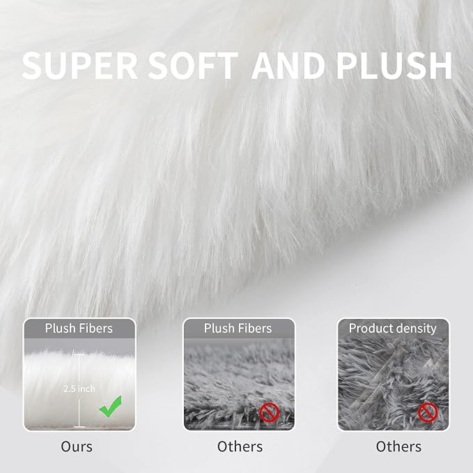 White Fluffy Rug for Bedroom, Soft Shag Rug for Sofa Couch Cushion, Cozy Shaggy - Image 5