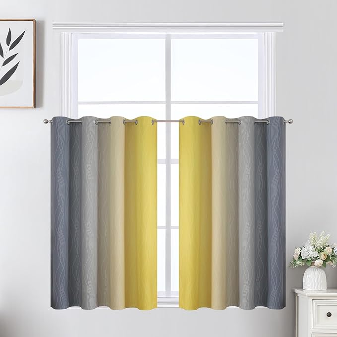 Estelar Textiler Grey and Yellow Ombre Short Blackout Curtains 36 Inch Long - Image 2