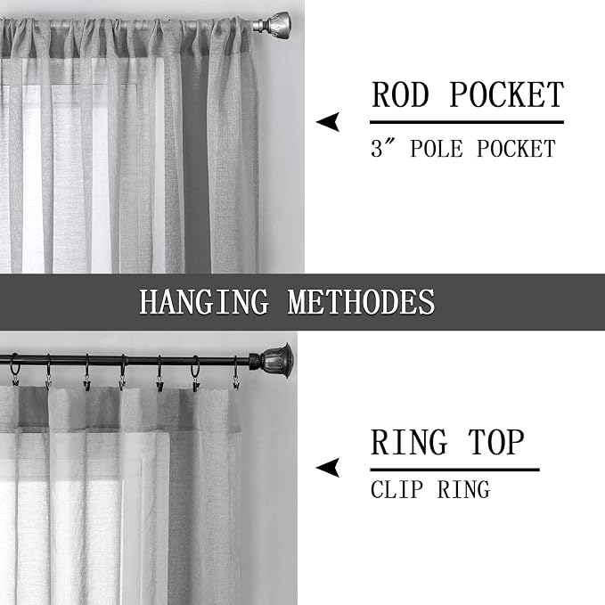 Tollpiz Short Sheer Curtains Living Room Linen Textured Curtain Sheers Light - Image 5