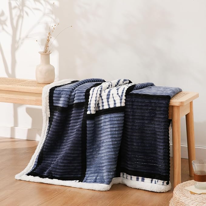 PU MEI Sherpa Blanket Fleece Throw Blanket Twin Plaid Thick Bed Blanket - Image 7