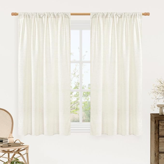LAMIT Cream Linen Curtains 54 Inch Length 2 Panels, Light Filtering Faux Linen by LAMIT