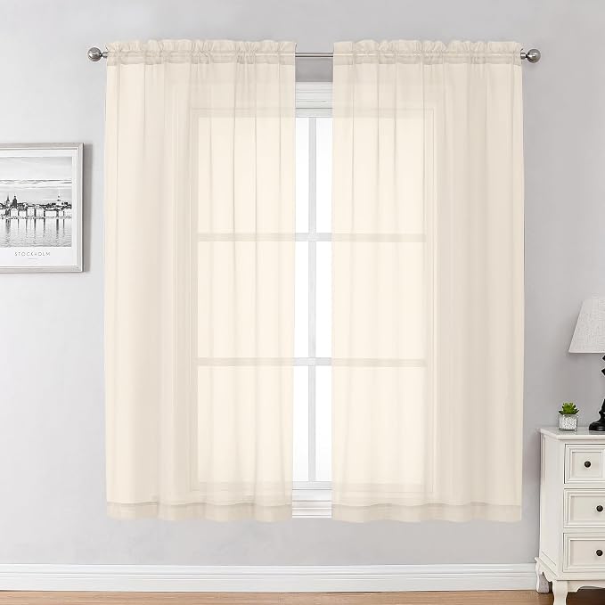 Chyhomenyc Cream Sheer Curtains 45 Inch Long 2 Panels, Short Voile Sheer Drapes by Chyhomenyc