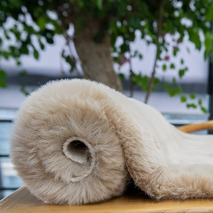 ORINOVA Light Brown Beige Washable Shaggy Round Rug 5ft Faux Rabbit Fur Rugs - Image 9