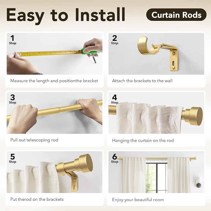 IFELS Heavy Duty Curtain Rods for Windows 28 to 48 Inch, 1 Inch Adjustable Gold - Image 8