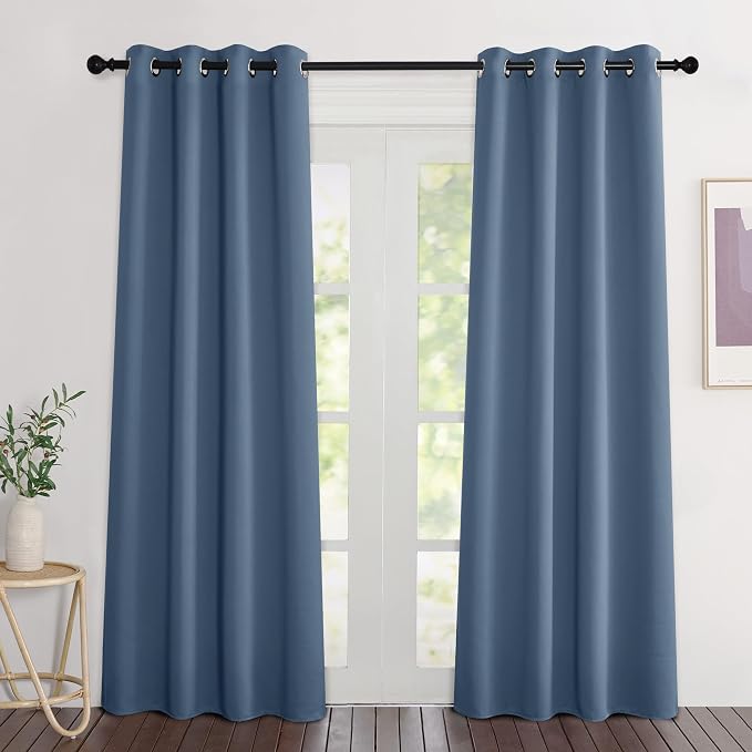 NICETOWN Stone Blue Curtains 84 inch Length 2 Panels, Grommet Thermal Insulated by NICETOWN