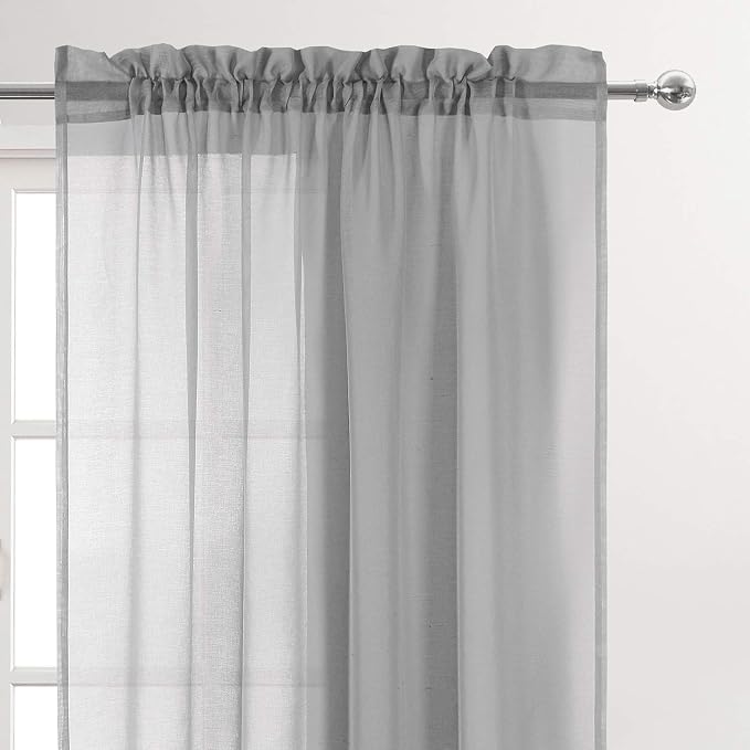 DWCN Grey Sheer Curtains Semi Transparent Voile Rod Pocket Curtains - Image 2
