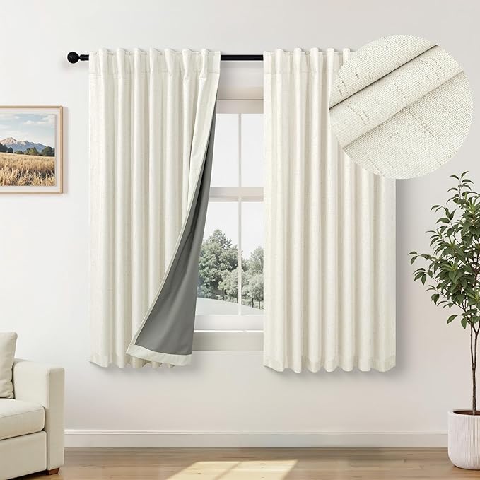 Pitalk Cream Blackout Curtains and Drapes 48 Inch Long Faux Linen Privacy RV by Pitalk