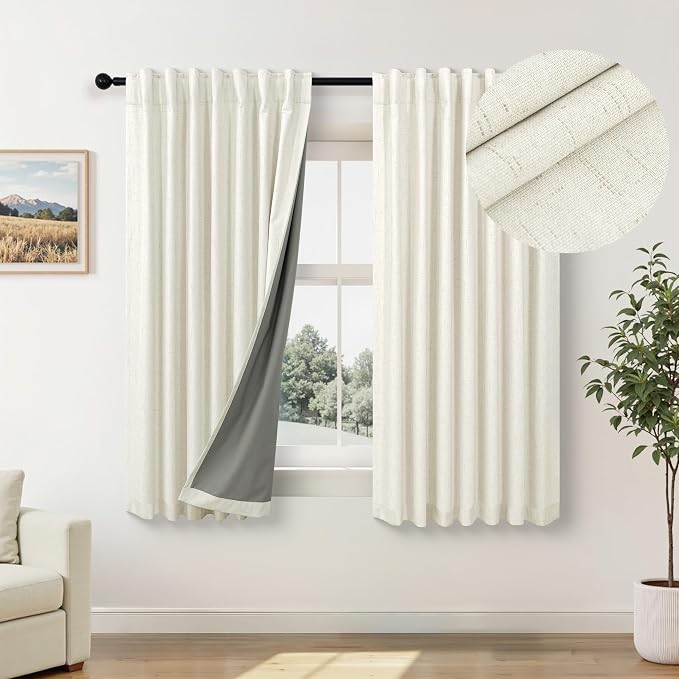 Small Blackout Curtains 54 Inch Length Linen Textured Short Black Out Curtains by Pitalk