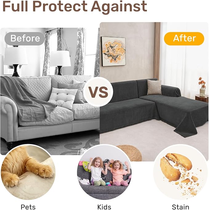 Sectional Couch Covers, 2 Pieces Washable L Shaped Couch Covers Sofa Blanket - Image 4