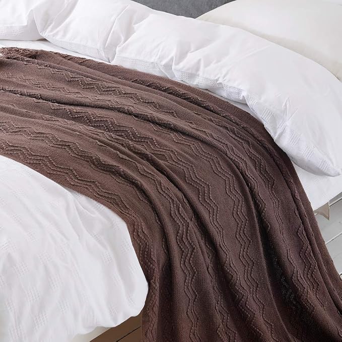 BOURINA Brown Throw Blanket 50x60 Inches Throw Textured Solid Soft Sofa Couch - Image 4