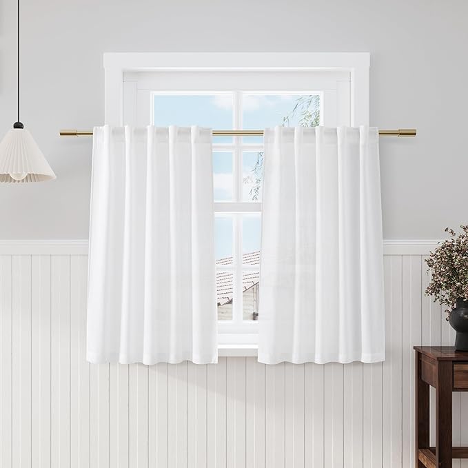 Nanspring White Curtains 45 Inch Long, 2 Panel by Nanspring