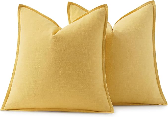 MIULEE Decorative Linen Pillow Covers 18x18 Inch Yellow | Boho Farmhouse​ - Image 6